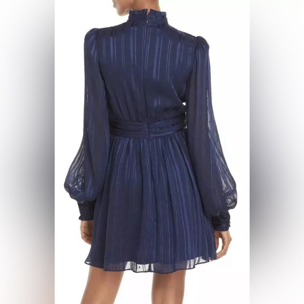 NWT AQUA Mock Neck Semi Sheer Navy Blue Mini Dress Medium Elegant Retro Whimsy - Picture 8 of 16